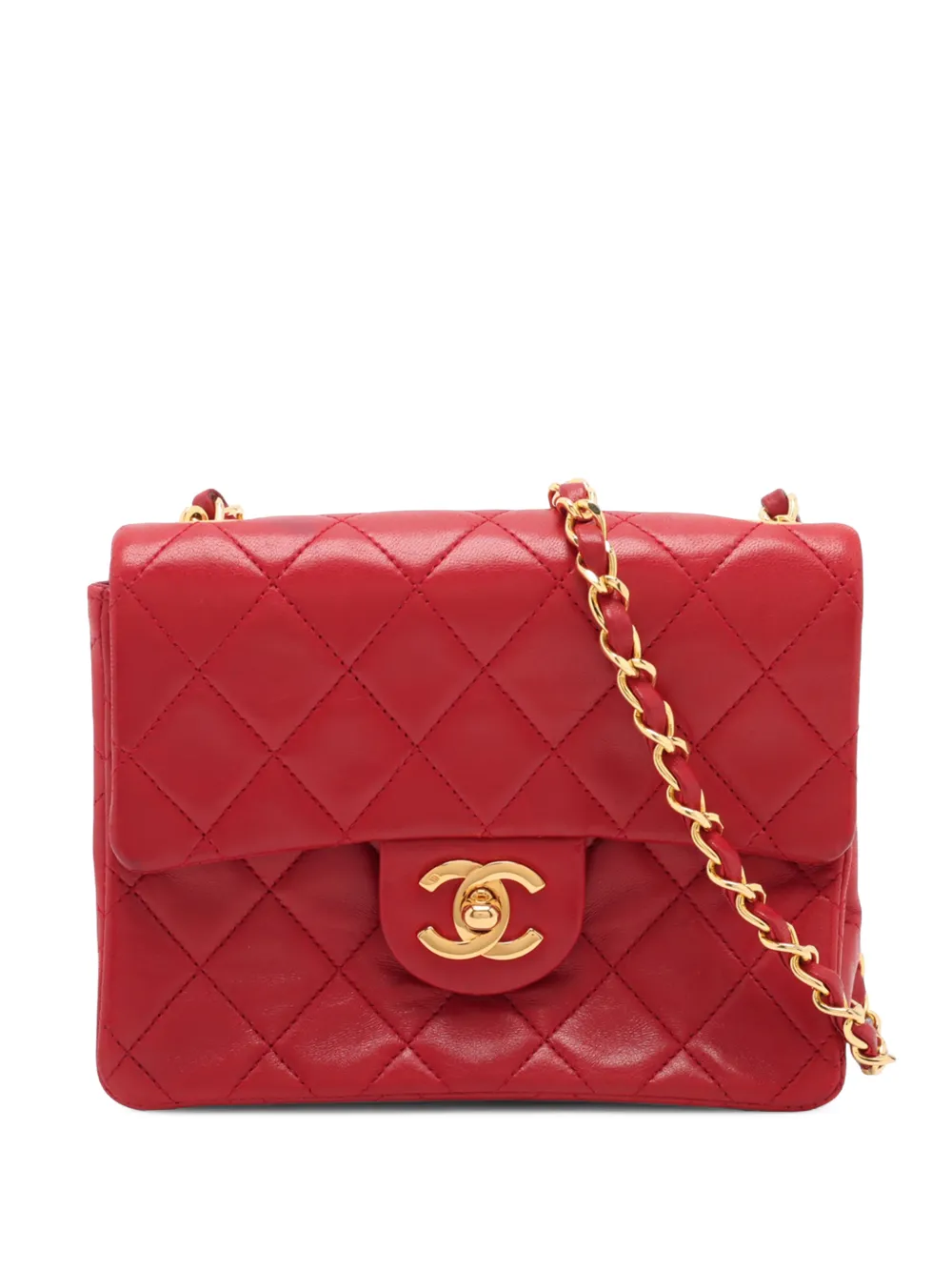 CHANEL Pre-Owned 1989-1991 Mini Square Classic Lambskin Single Flap crossbody bag - Rosso