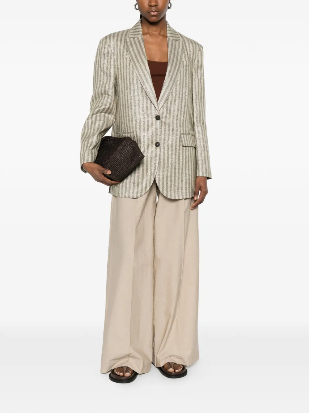 Brunello Cucinelli Gestreepte blazer met zak Beige