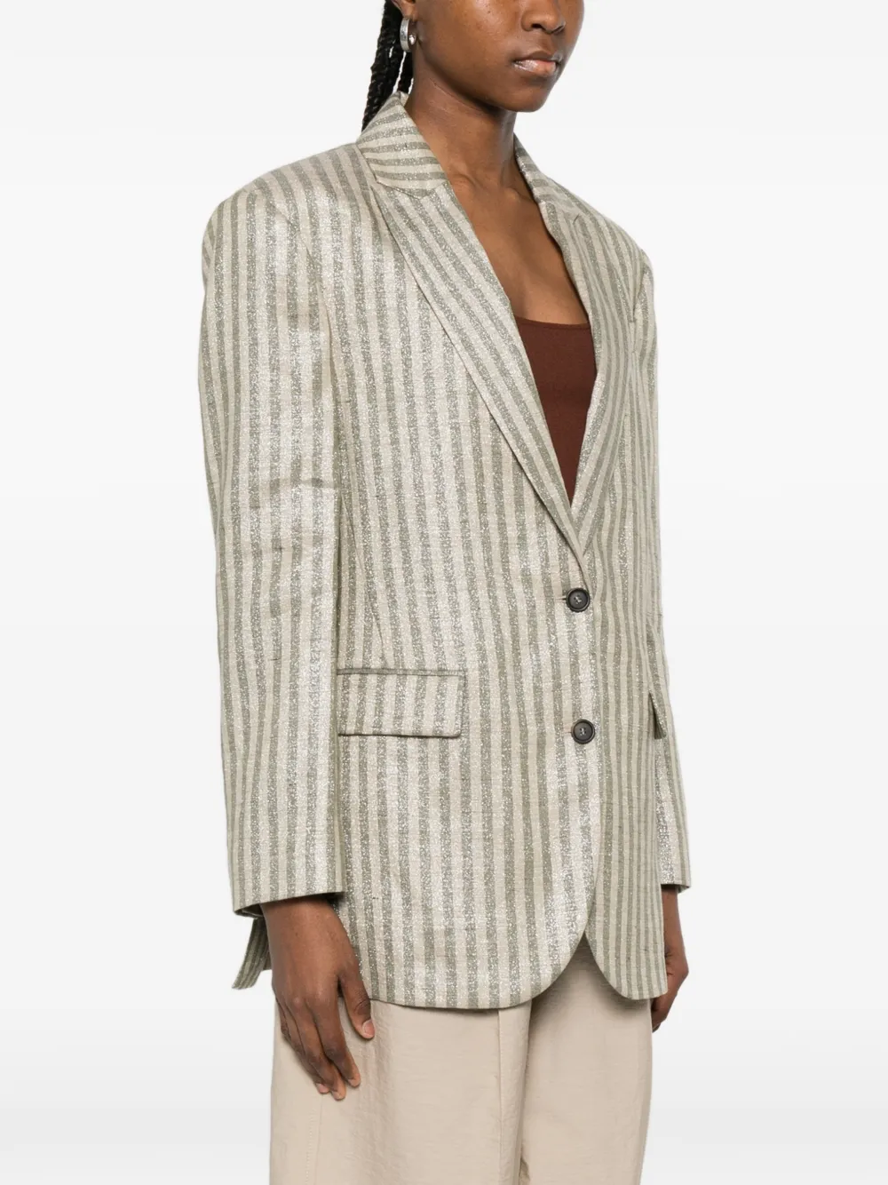 Brunello Cucinelli Gestreepte blazer met zak Beige
