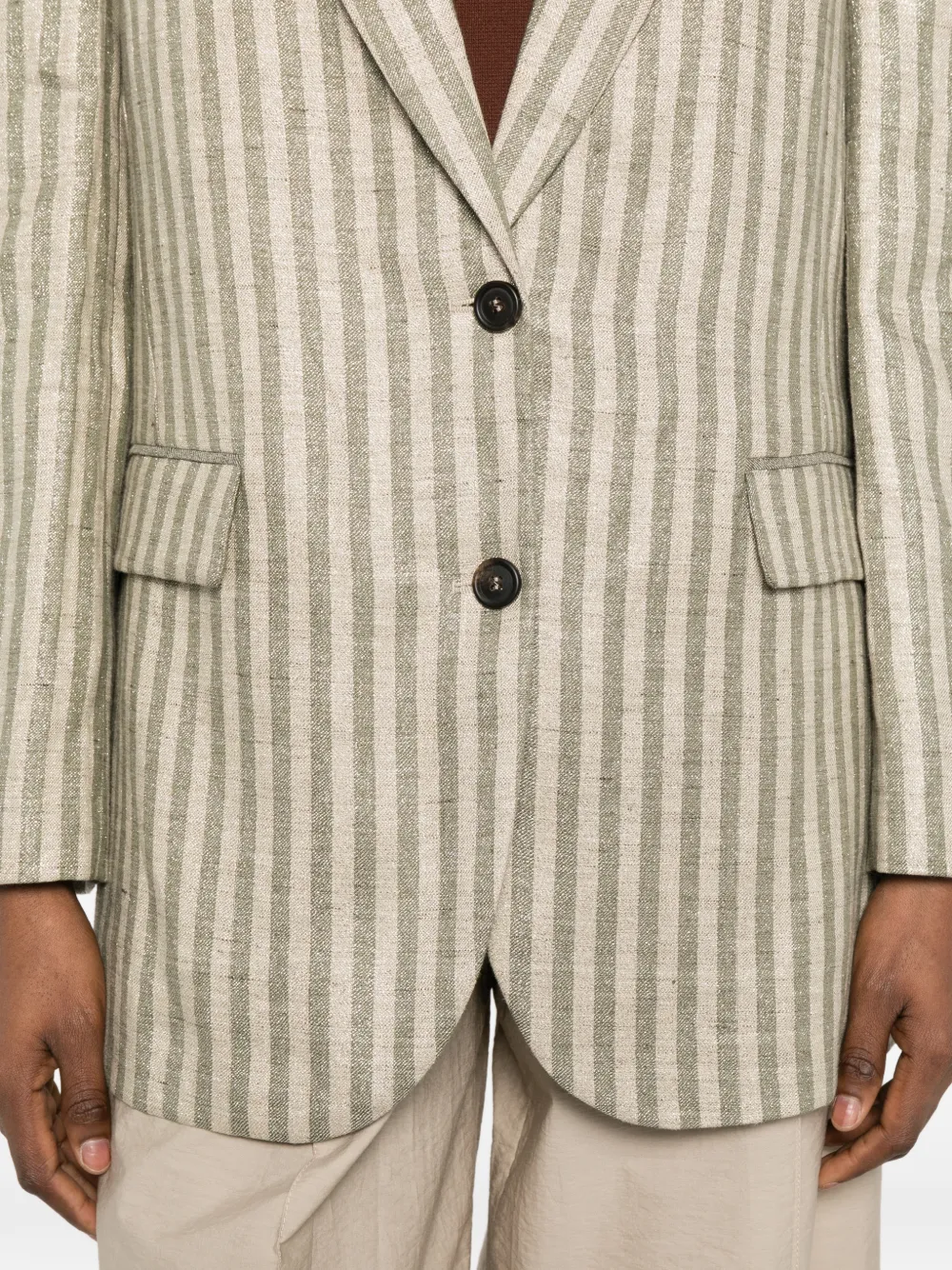 Brunello Cucinelli Gestreepte blazer met zak Beige