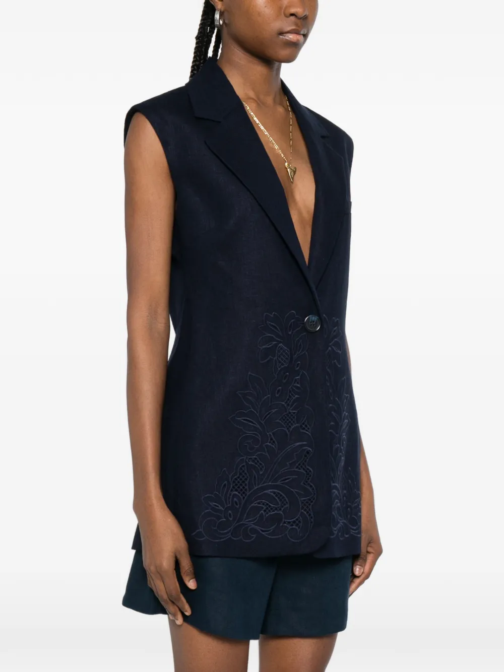  Twinset Floral Sleeveless Jacket - Blue 