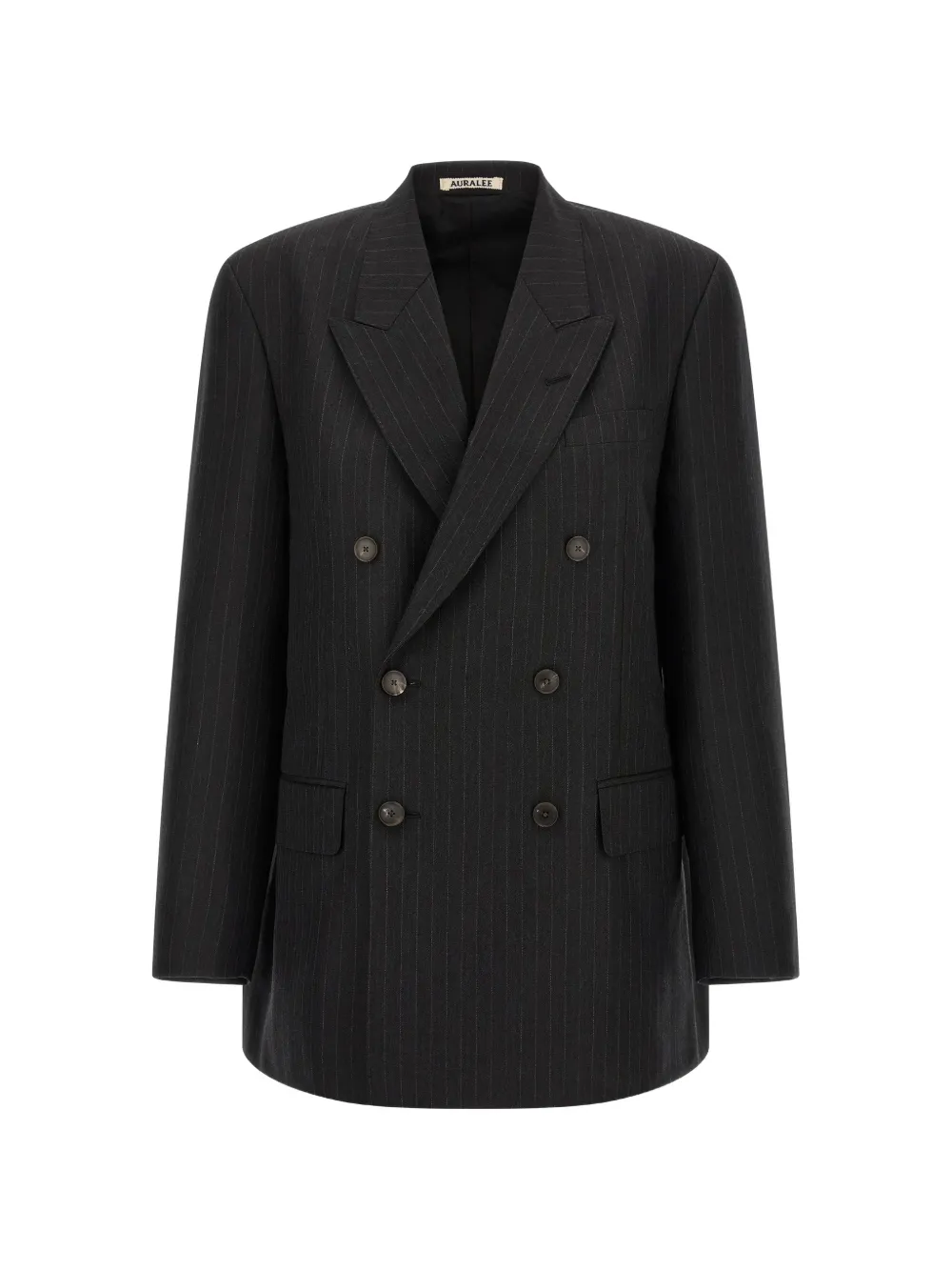 Auralee Pinstriped double-breasted long blazer - Grigio