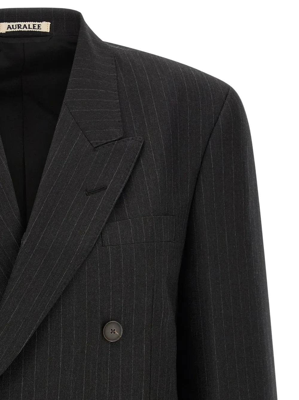  Auralee Pinstriped Double-breasted Long Blazer - Grey 