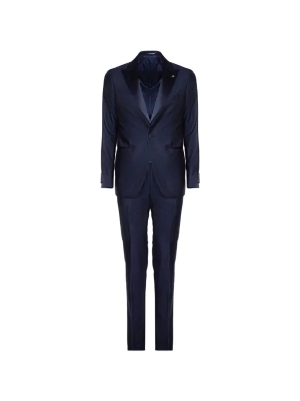 Tagliatore Satin Lapel Tailored Suit in Blue