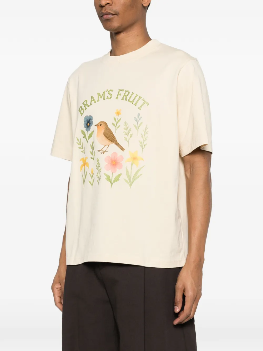 Bram’s Fruit Floral-bird-print T-shirt - Neutrals 