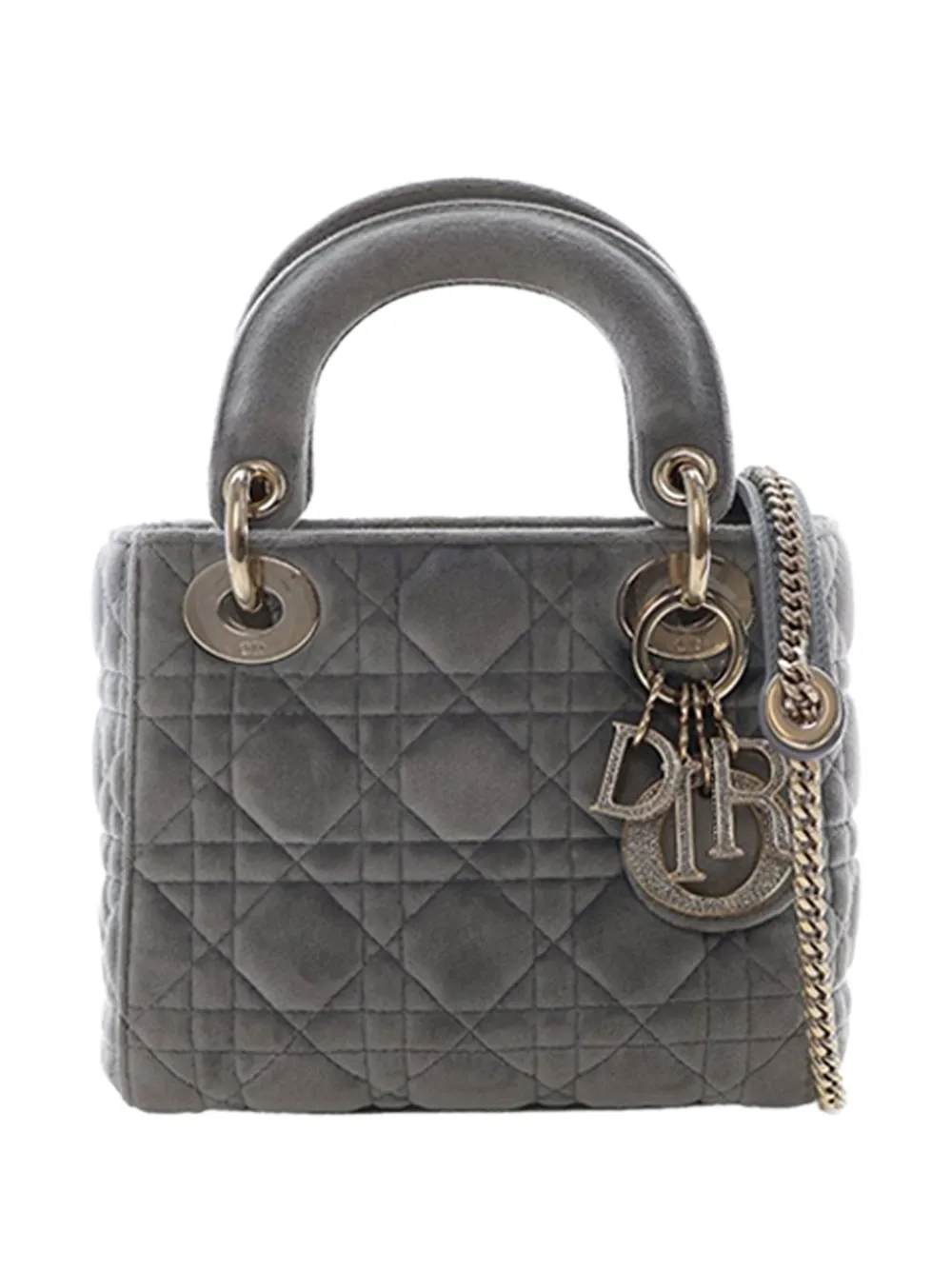 Christian Dior Pre-Owned 2019 Mini Velvet Cannage Lady Dior satchel - Grigio