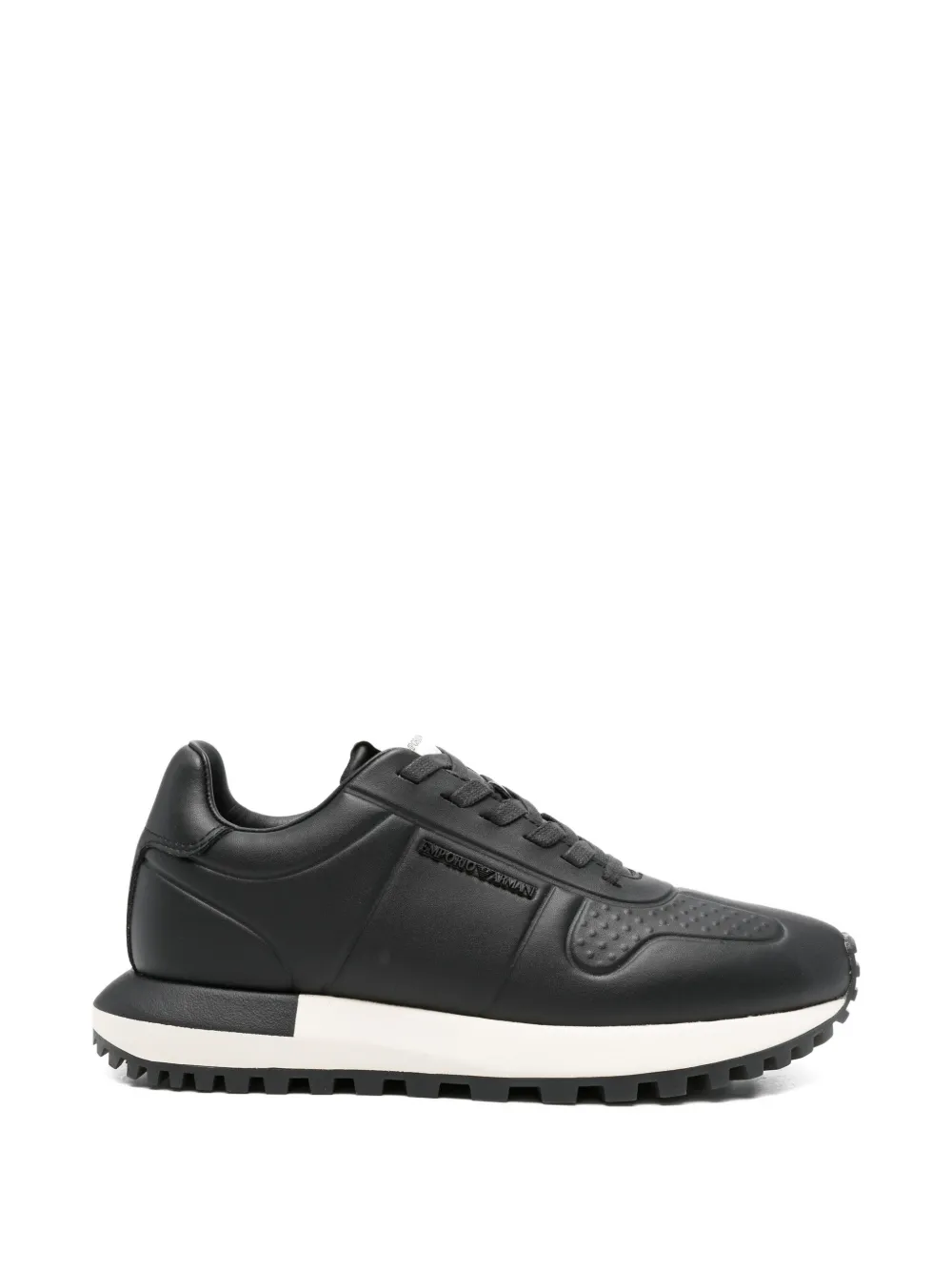 Emporio Armani logo-plaque leather sneakers - Nero