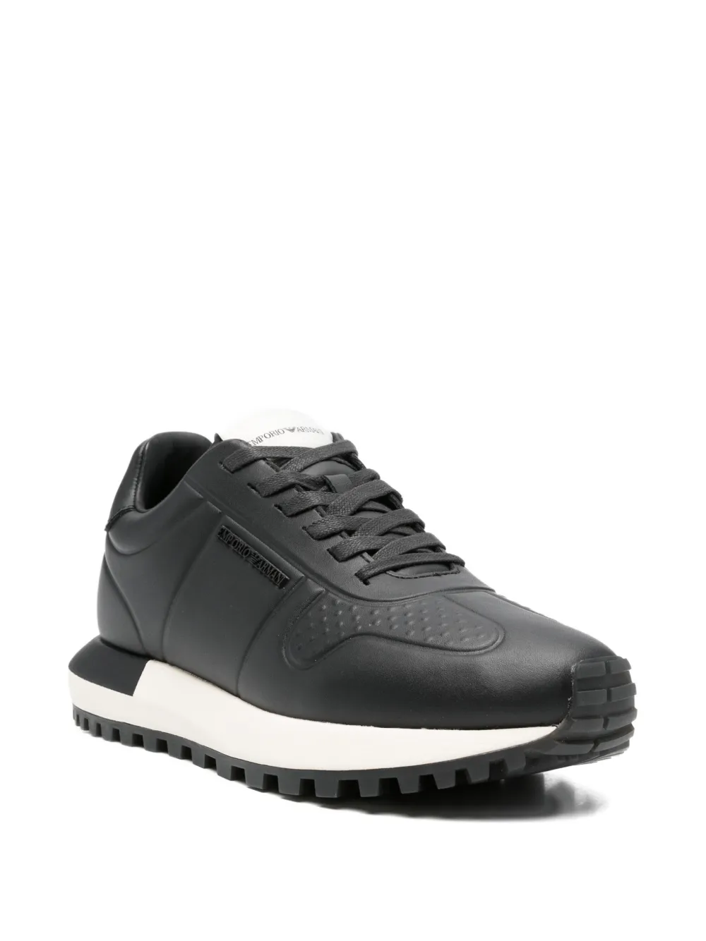 Emporio Armani Leren sneakers met logoplakkaat Zwart