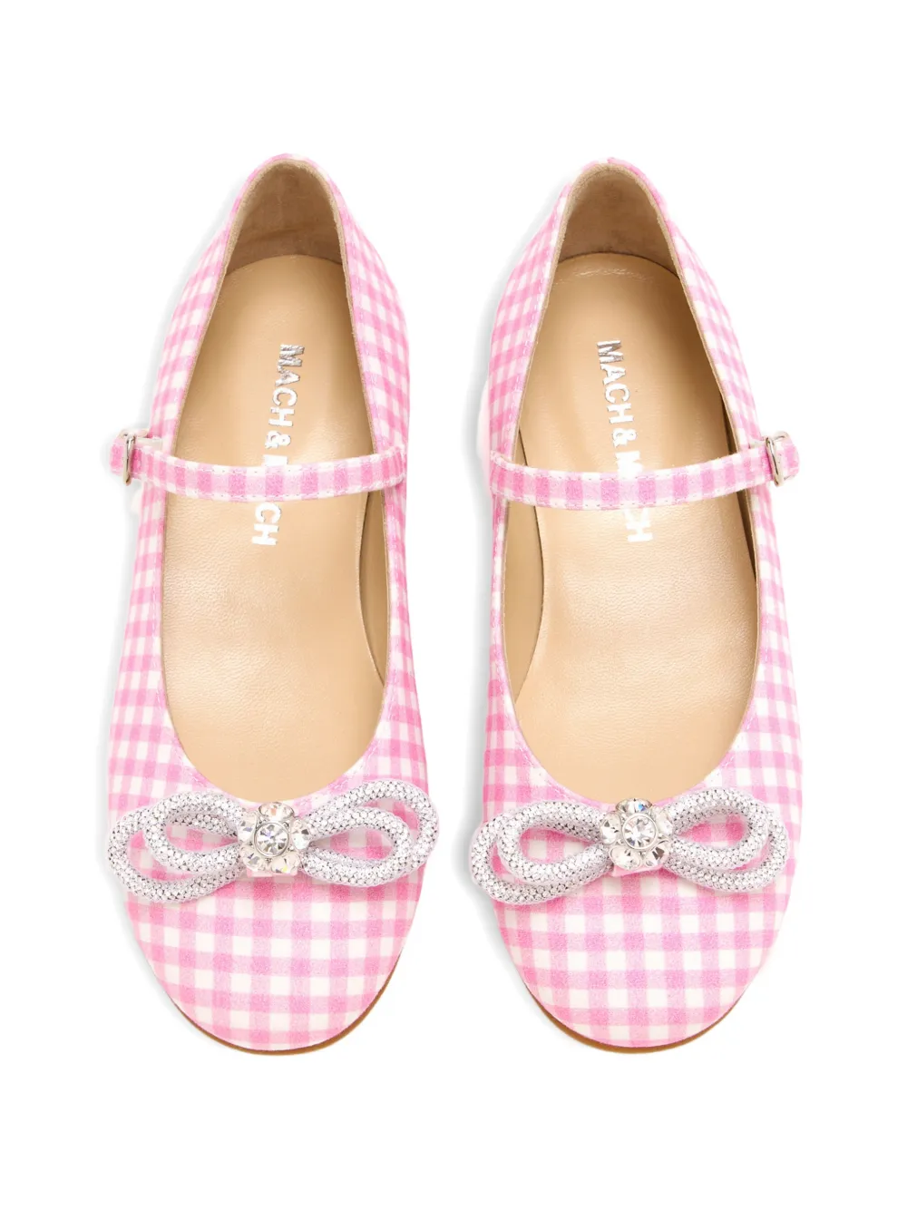 MACH & MACH double-bow gingham ballet flats Roze
