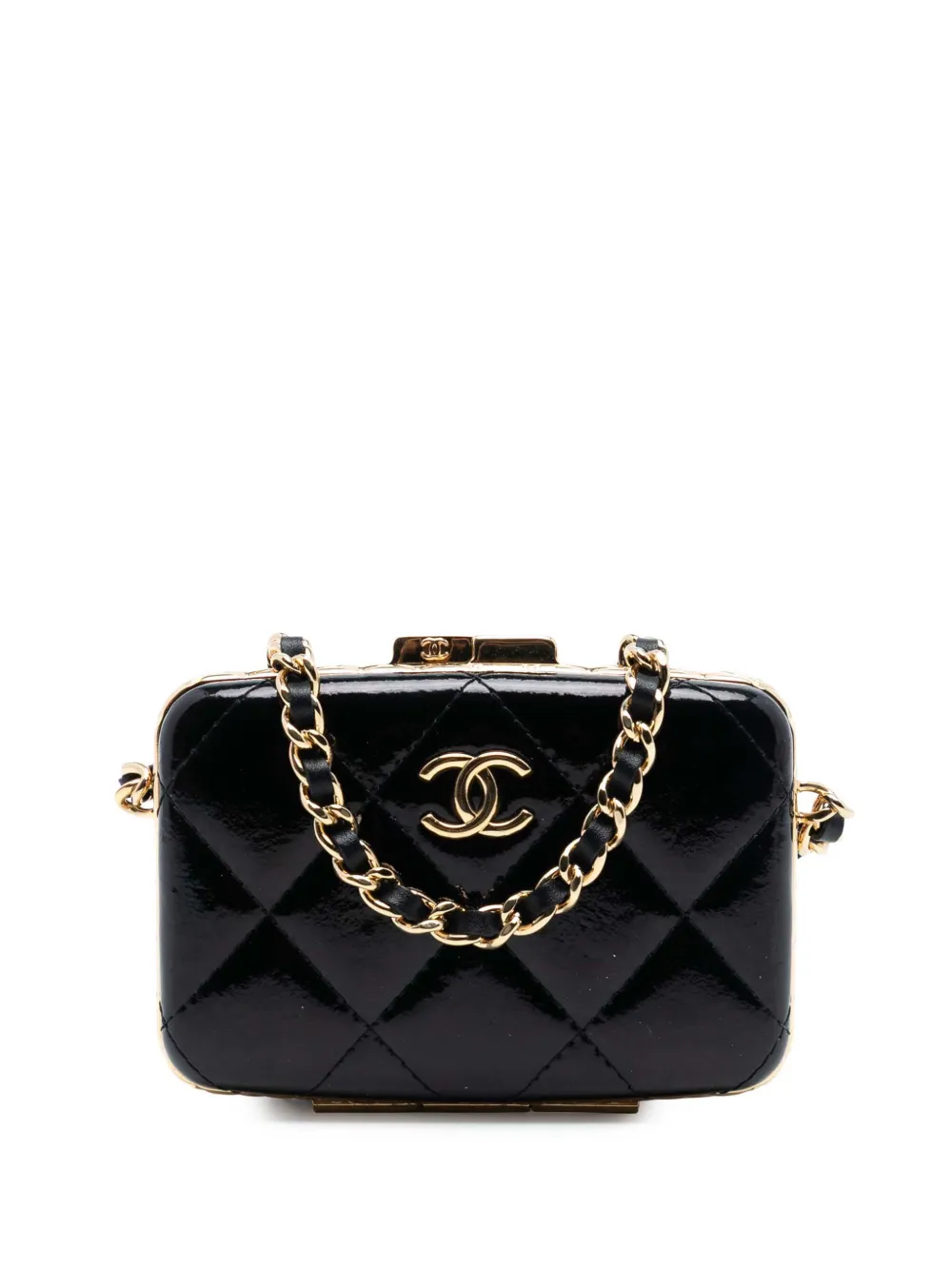 CHANEL Pre-Owned 2021 Small Glazed Goatskin Box With Chain crossbody bag - Nero