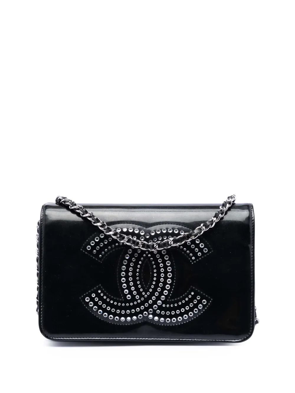 CHANEL Pre-Owned 2009-2010 CC Patent Strass Embellished Wallet On Chain crossbody bag - Nero
