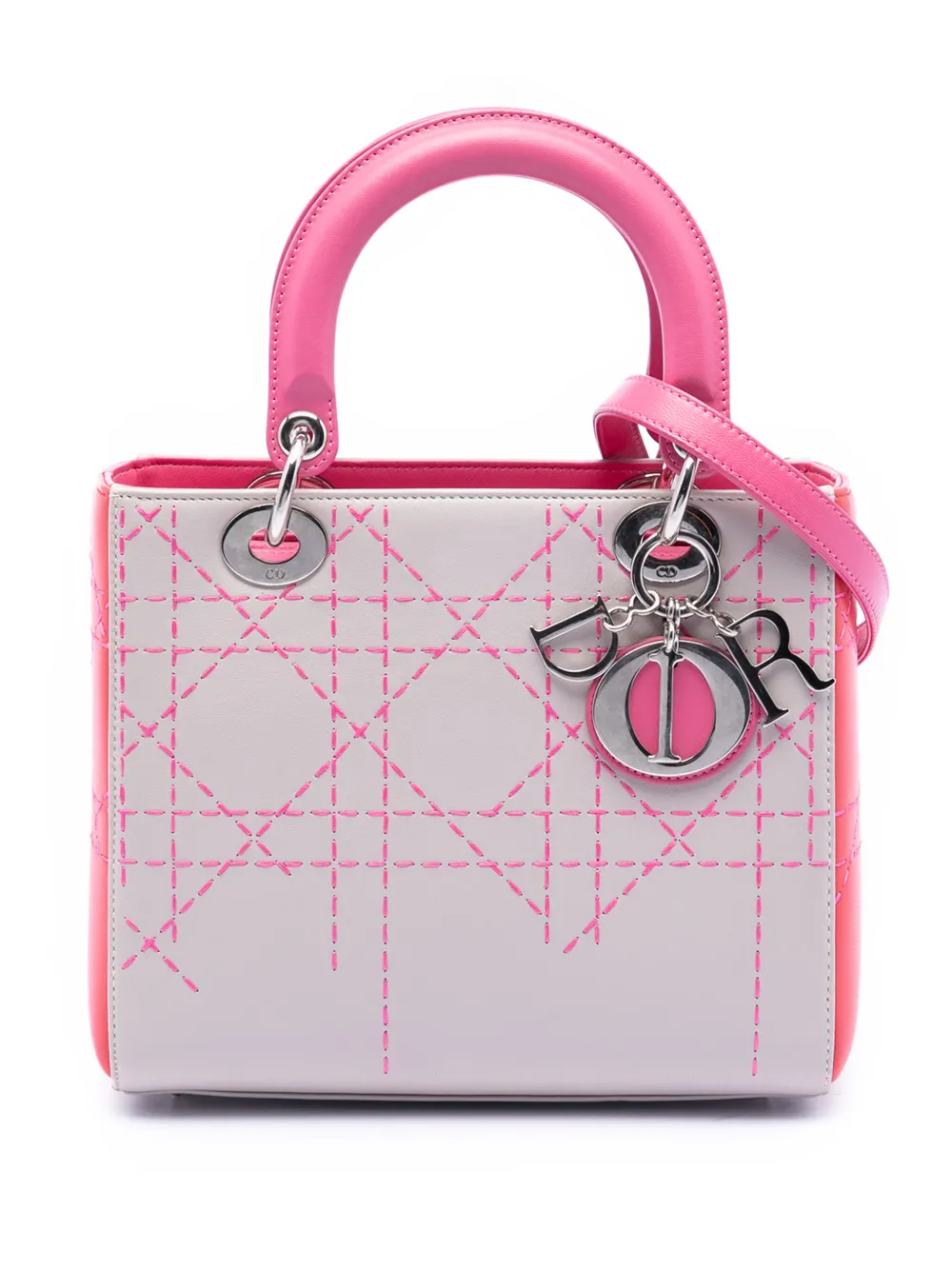 Christian Dior Pre-Owned 2014 Medium Tricolor Lambskin Macrocannage Stitched Lady Dior satchel - Grigio