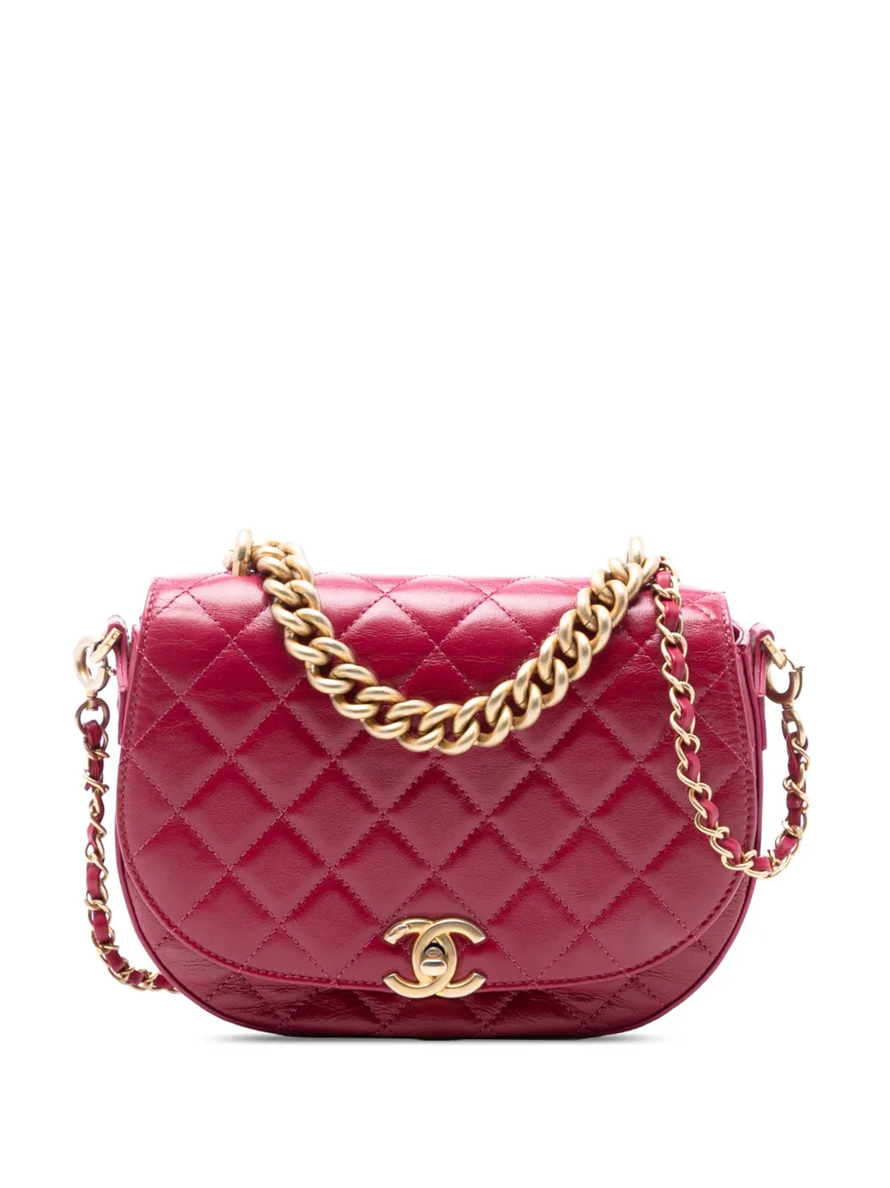 CHANEL Pre-Owned 2017-2018 CC Quilted Shiny Calfskin Single Flap satchel - Rosa