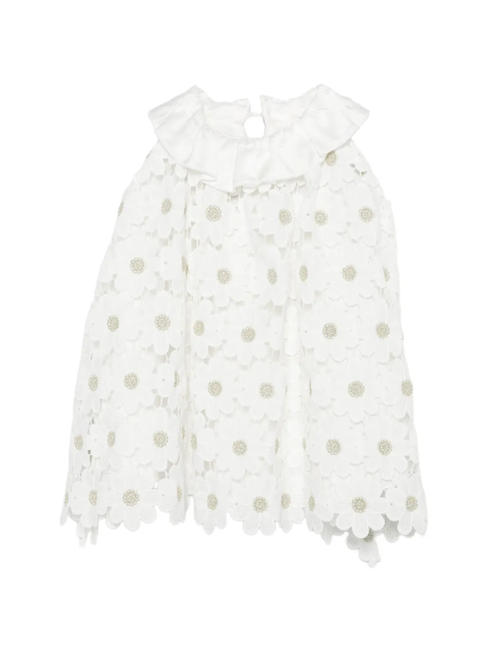 La Stupenderia floral-embroidered ruffled dress - Bianco