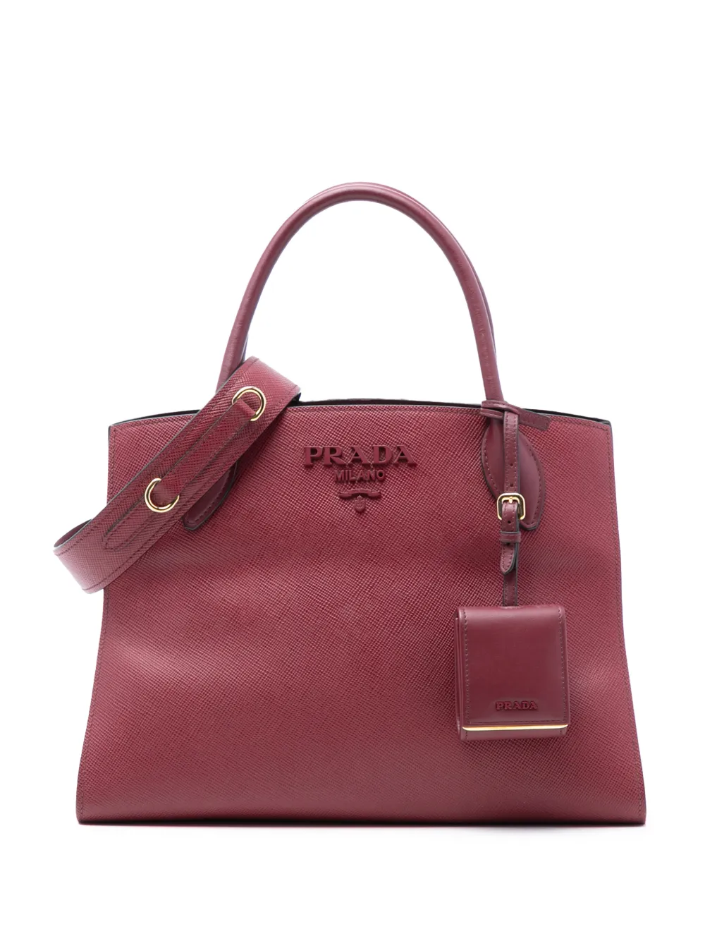 Prada Pre-Owned 2010-2025 Medium Saffiano Cuir Monochrome Top Handle Tote satchel - Rosso