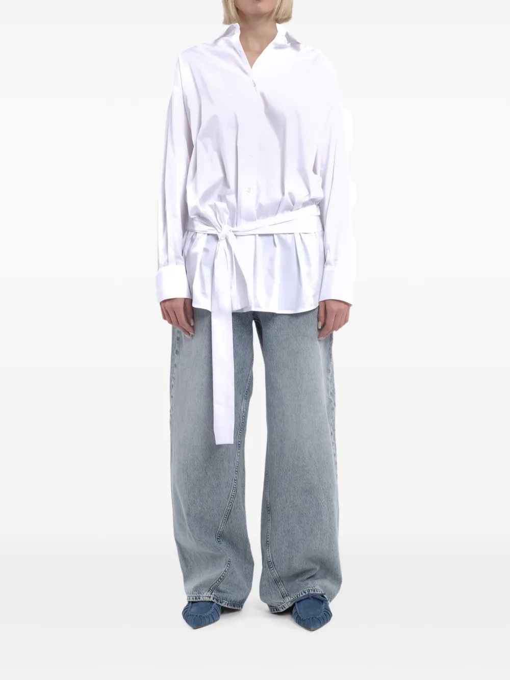  Tela Camicia Con Nodo Alla Vita - Bianco 