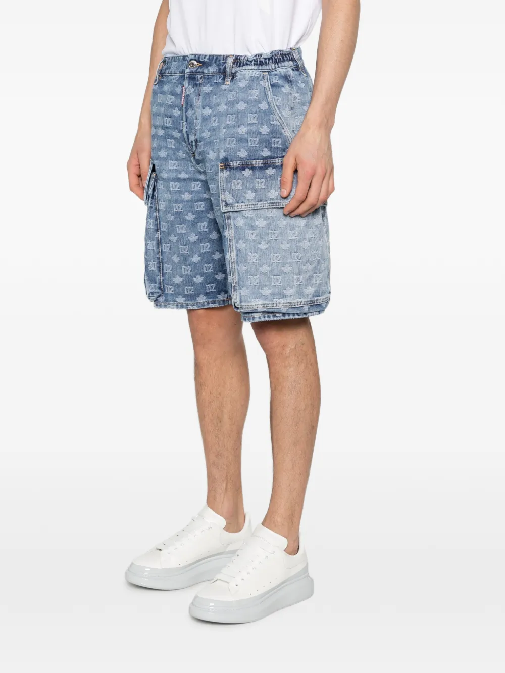  Dsquared2 Monogram-pattern Denim Shorts - Blue 