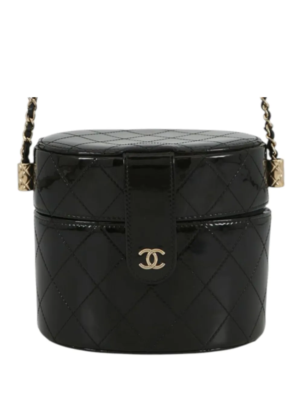 CHANEL Pre-Owned 2019 CC Quilted Patent Round Clutch With Chain vanity bag - Nero