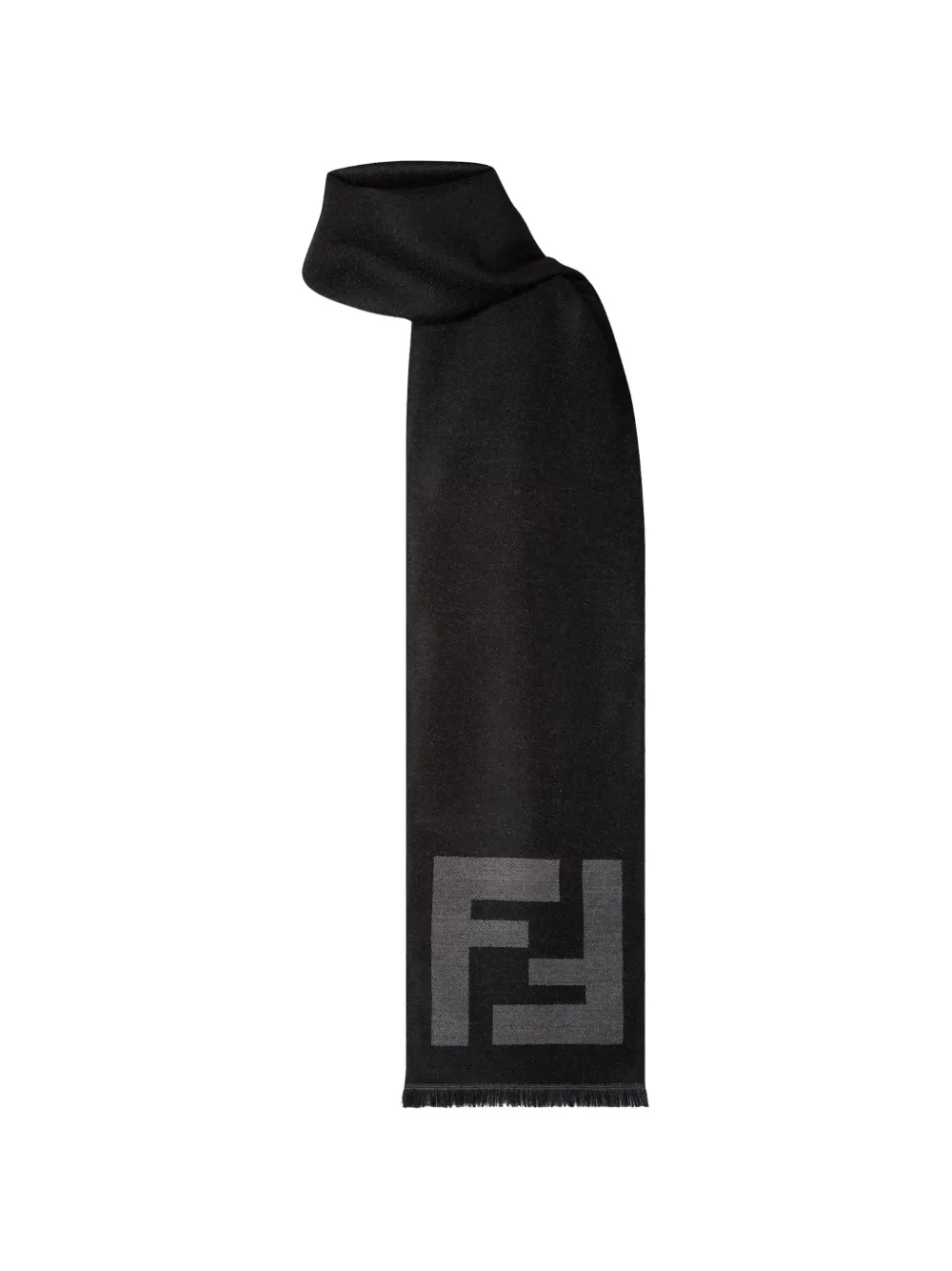 FENDI logo-detail fringed scarf - Nero