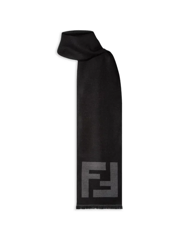 FENDI logo-detail Fringed Scarf | Black | FARFETCH AO