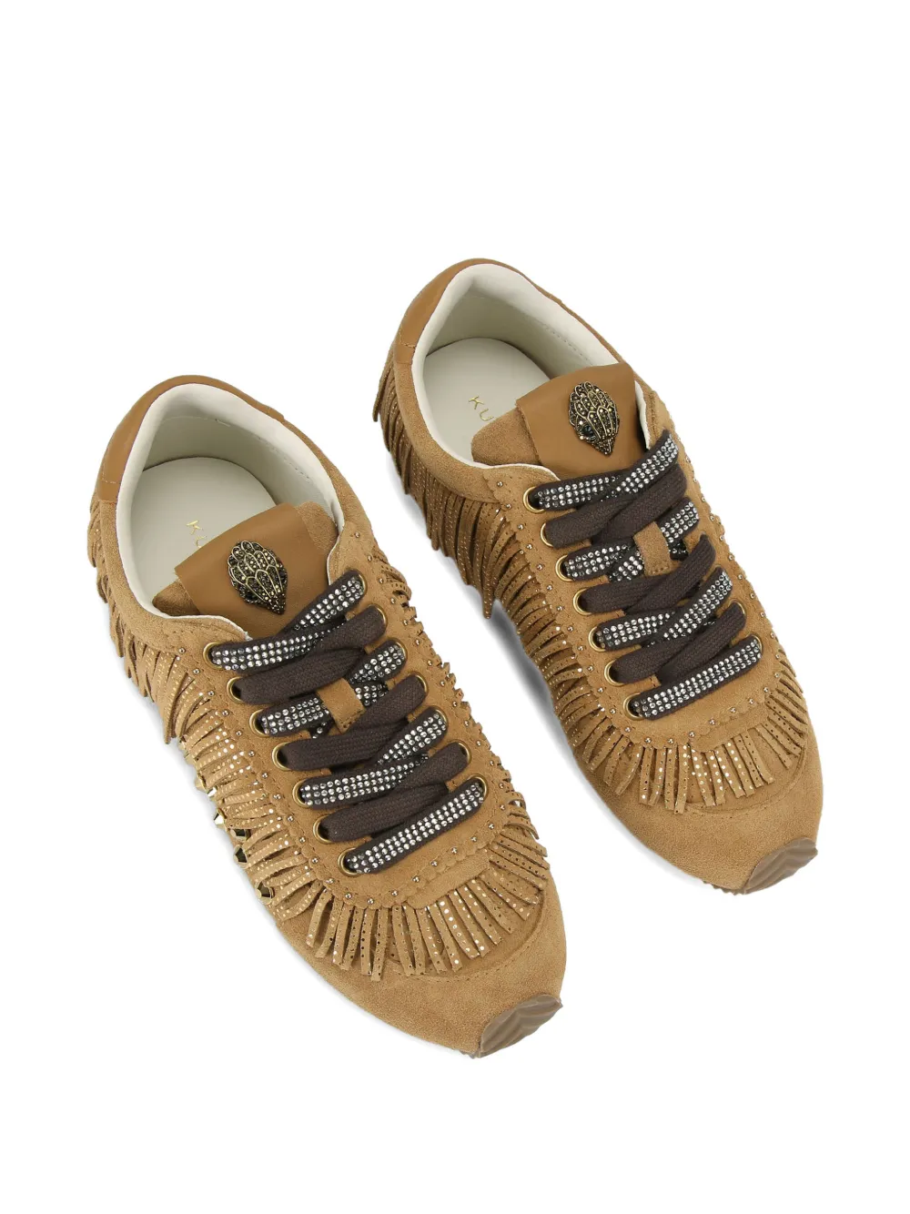 Kurt Geiger London Islington Fringe sneakers met kristallen Bruin