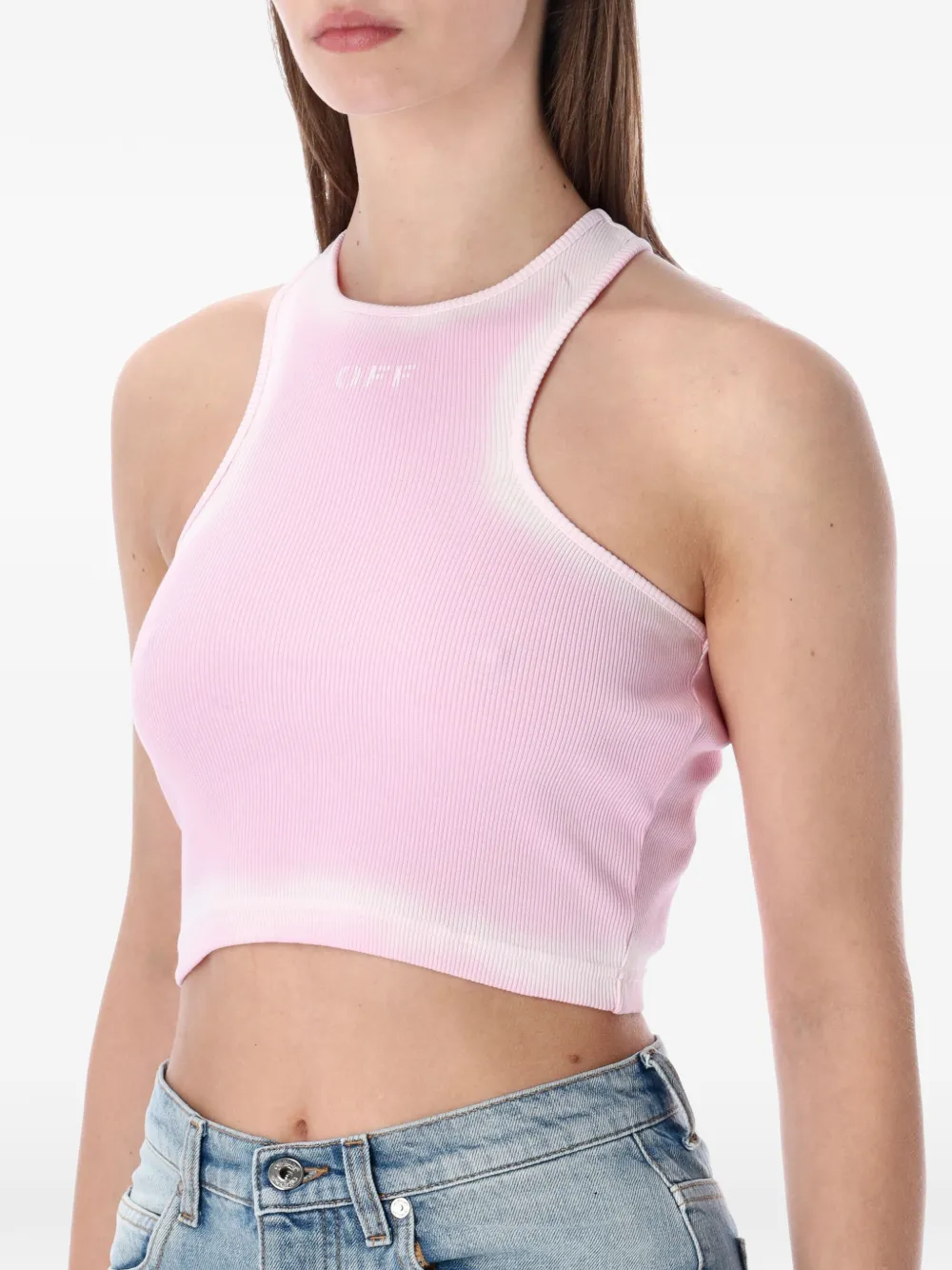  Off-white Rowing Ribbed Crop Top - Pink 