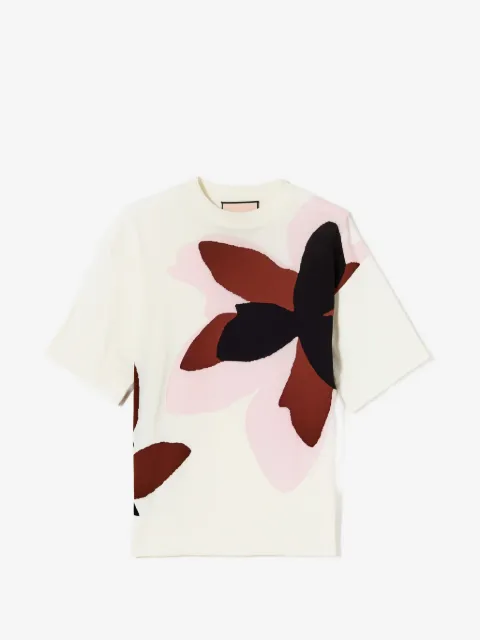 Plan C intarsiastrikket T-shirt med blomster