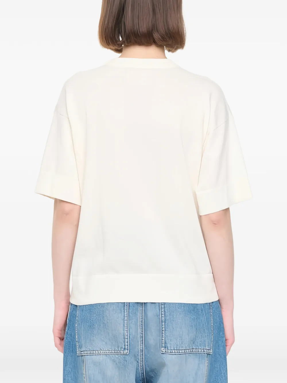 Plan C T-shirt met bloemen intarsia Beige