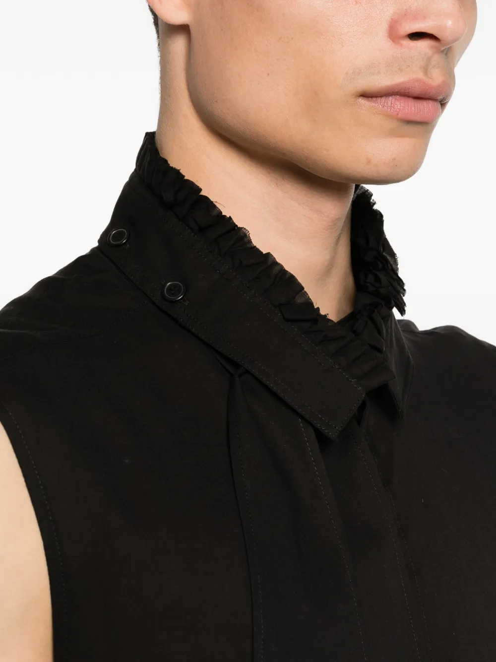Yohji Yamamoto Mouwloze top met strik Zwart