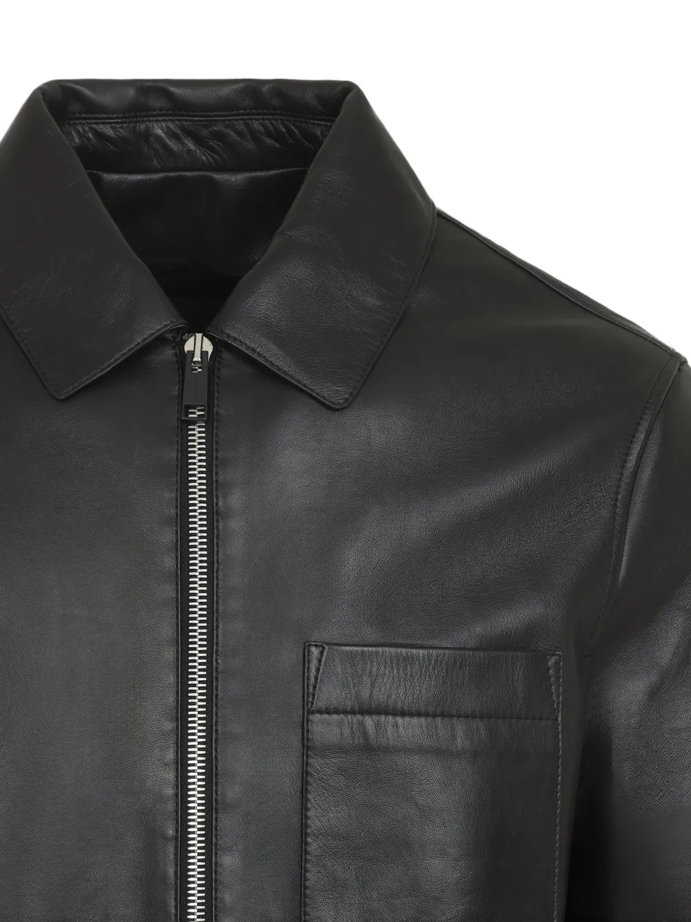 Zip-Fastening Chest-Pocket Leather Jacket