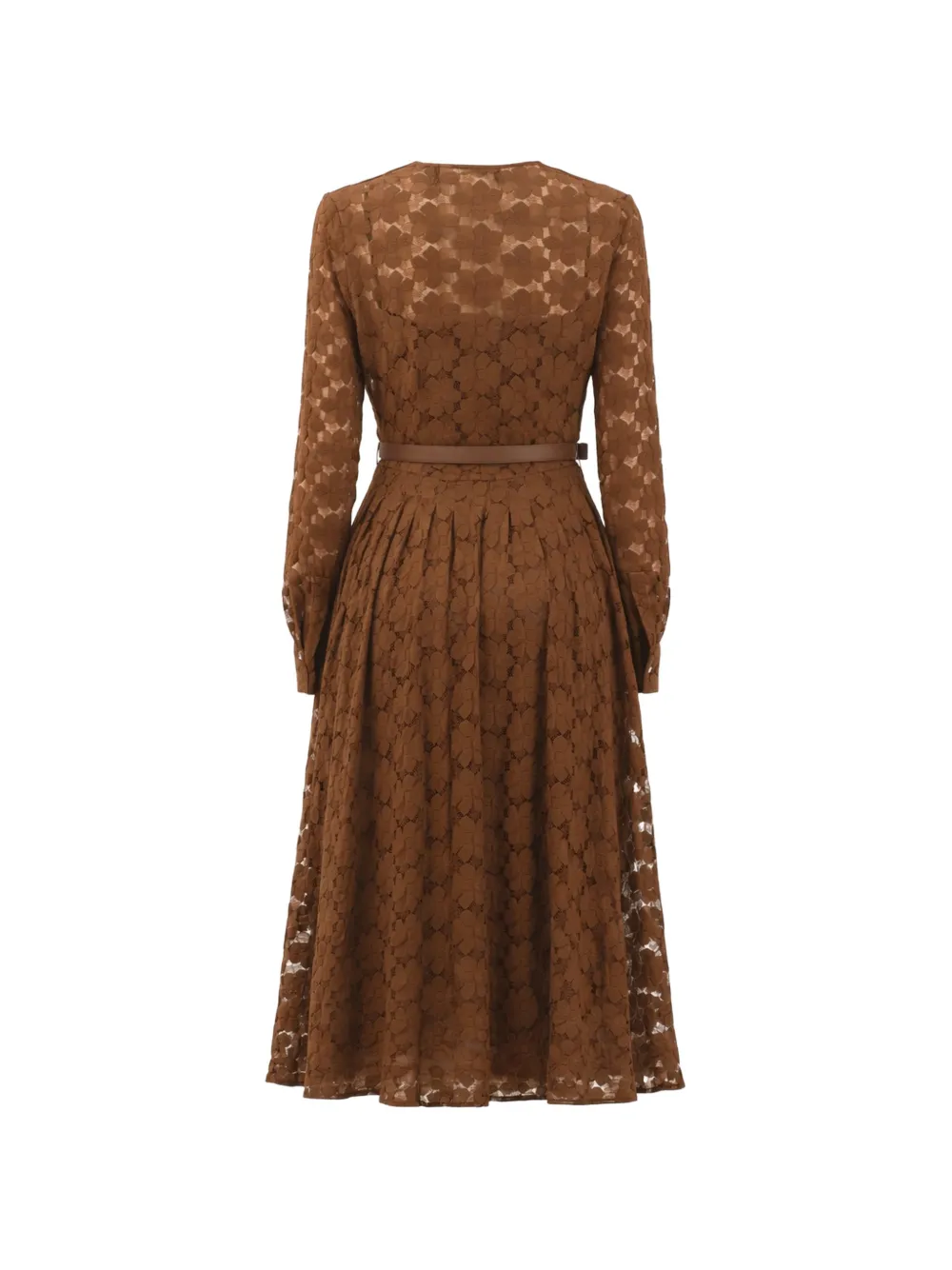  Max Mara Lace Belted Midi Dress - Brown 