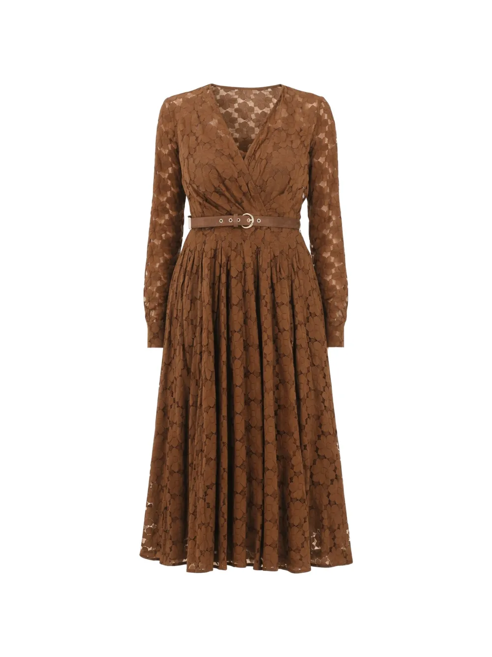 Max Mara lace belted midi dress - Marrone