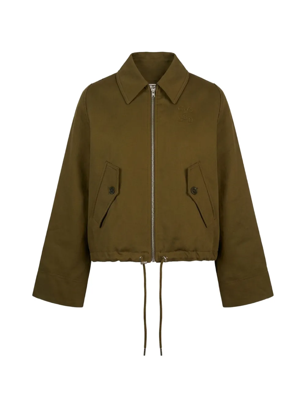 Closed drawstring-waist zip-up jacket - Verde