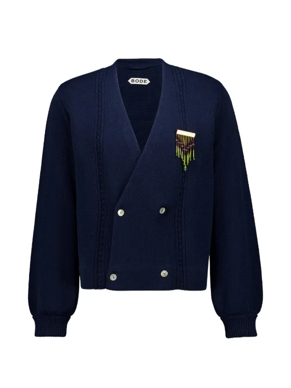 Bode Logo-detail Double-breasted Cardigan in Blue