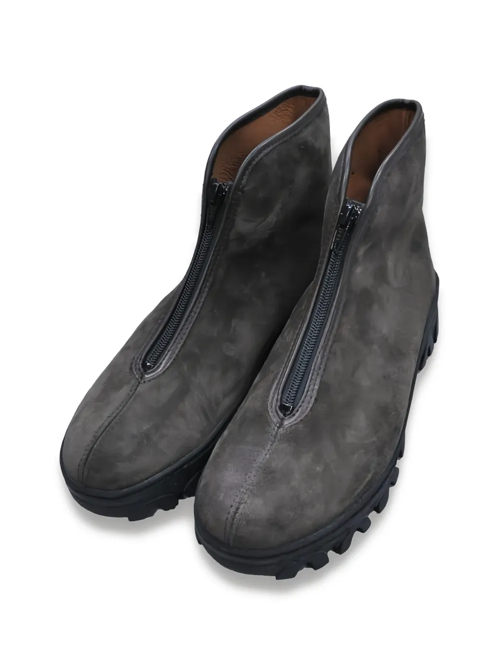 Front-Zip Suede Ankle Boots