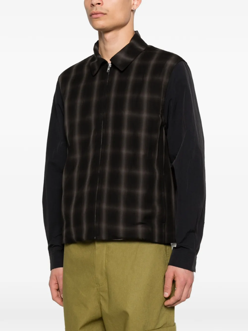 Plaid-Pattern Zip-Up Jacket