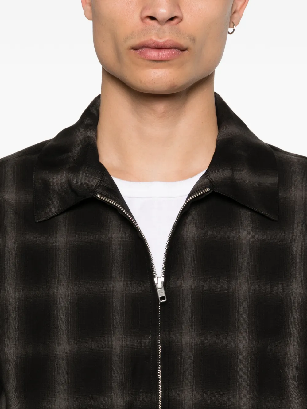 Plaid-Pattern Zip-Up Jacket