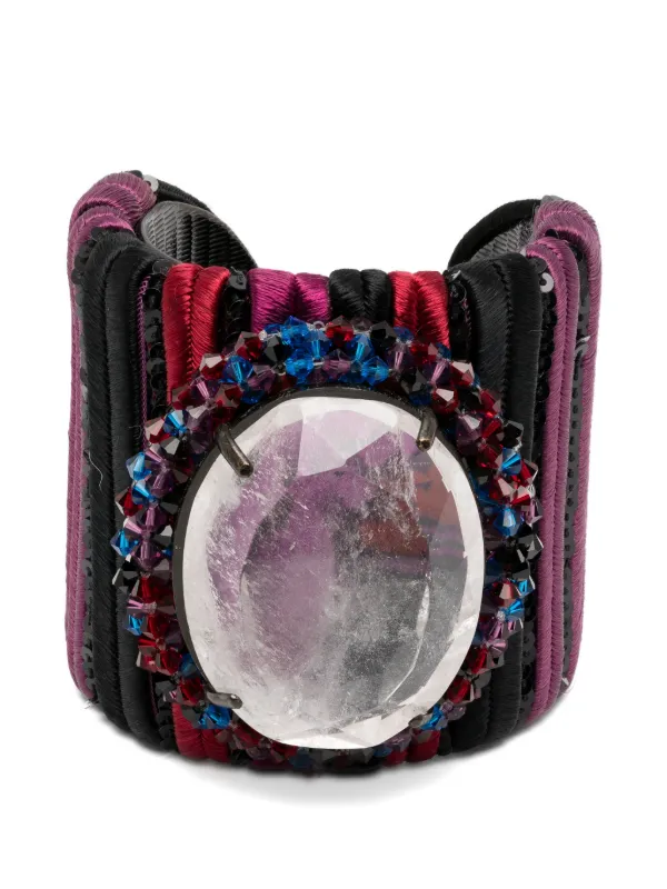 Giorgio Armani Pre-owned 2000s Crystal-embellished Sequin-trim Bracelet in Black