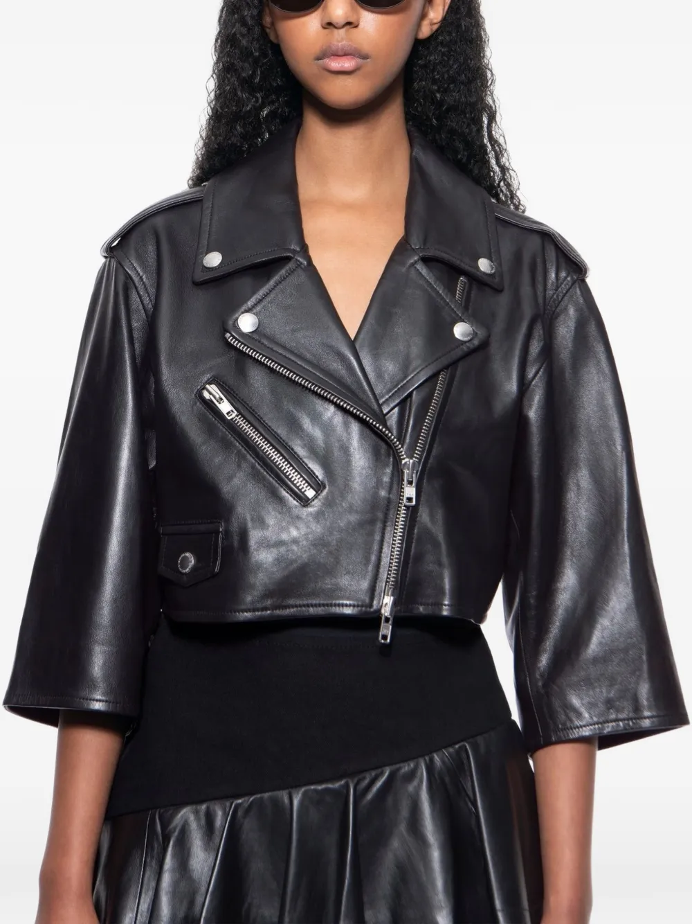 STAND STUDIO Piper cropped leren jack Zwart