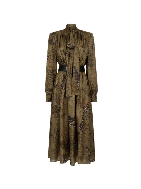 Ronny Kobo Vestido Anora longo floral com amarração na gola