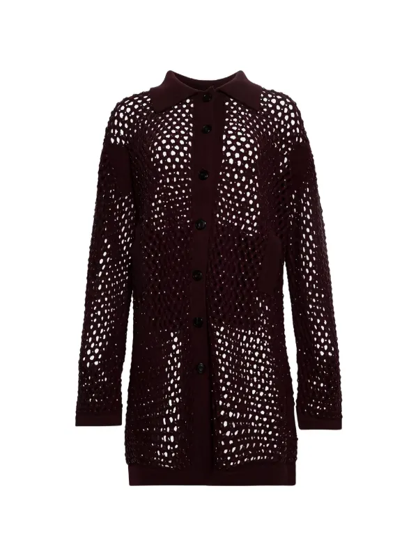Diotima Open-knit Buttoned Cardigan in Red