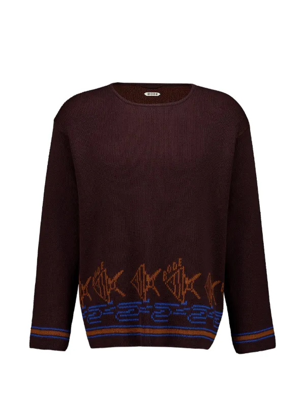 Bode School Fish Cotton Knitwear in Brown