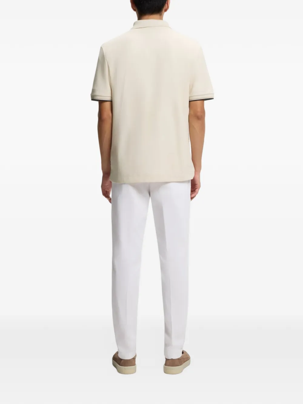 BOSS Katoenen piqué poloshirt met rits Beige