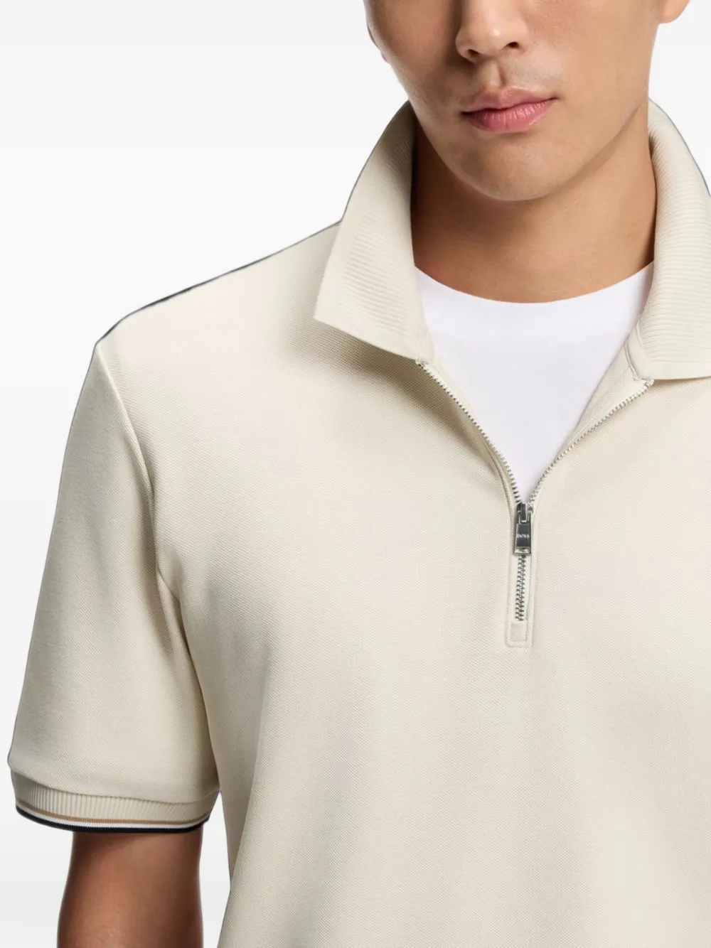 BOSS Katoenen piqué poloshirt met rits Beige