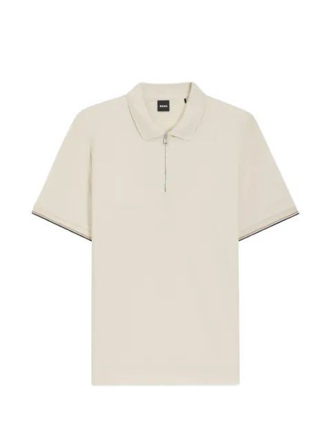 BOSS cotton-piqué polo shirt with zip neck