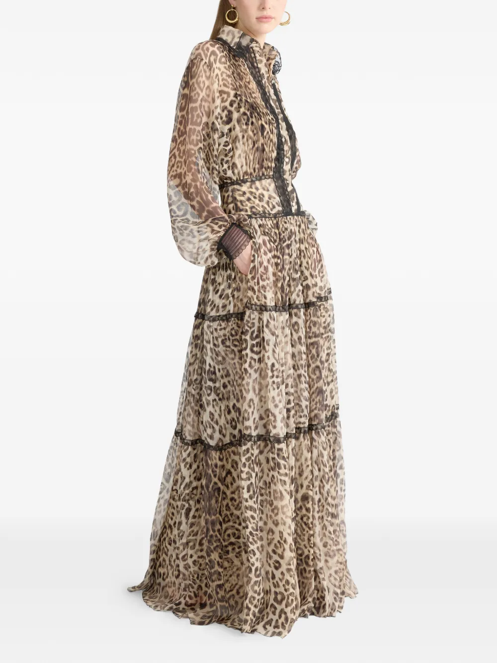 Ermanno Scervino Jurk met luipaardprint en kant Beige