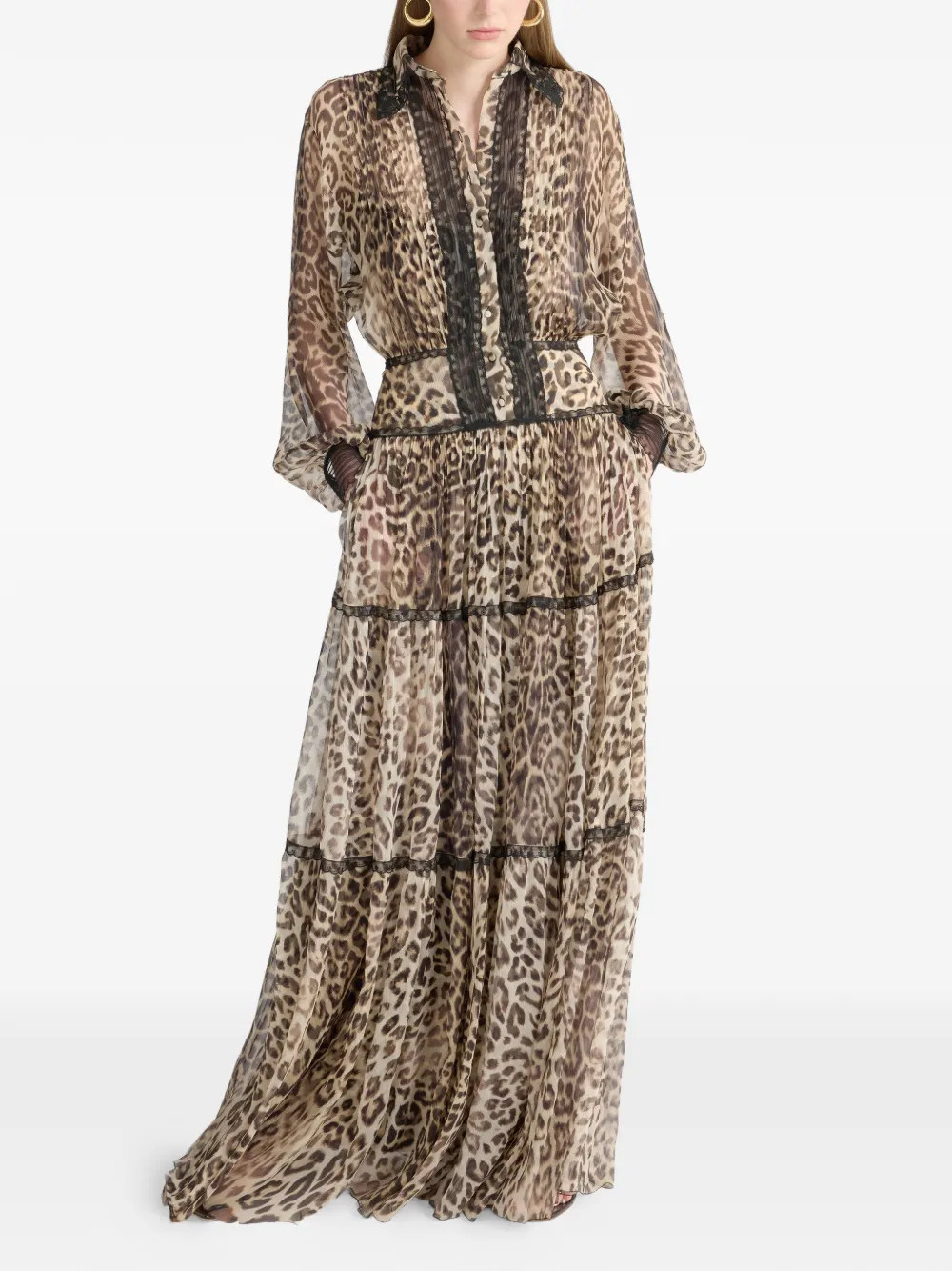 Ermanno Scervino Jurk met luipaardprint en kant Beige