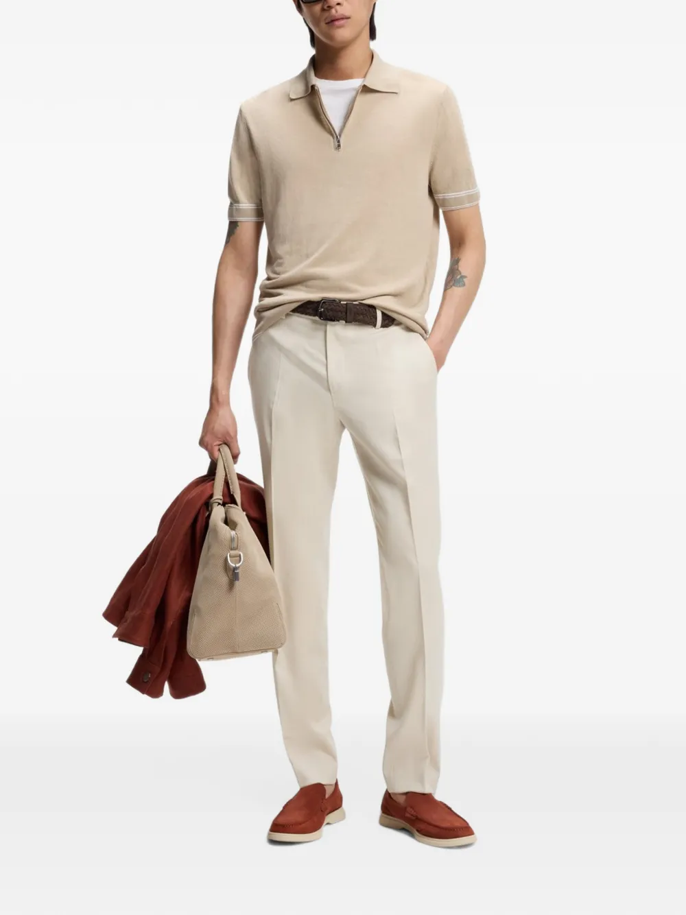 BOSS Serge slim-fit broek van scheerwol Beige
