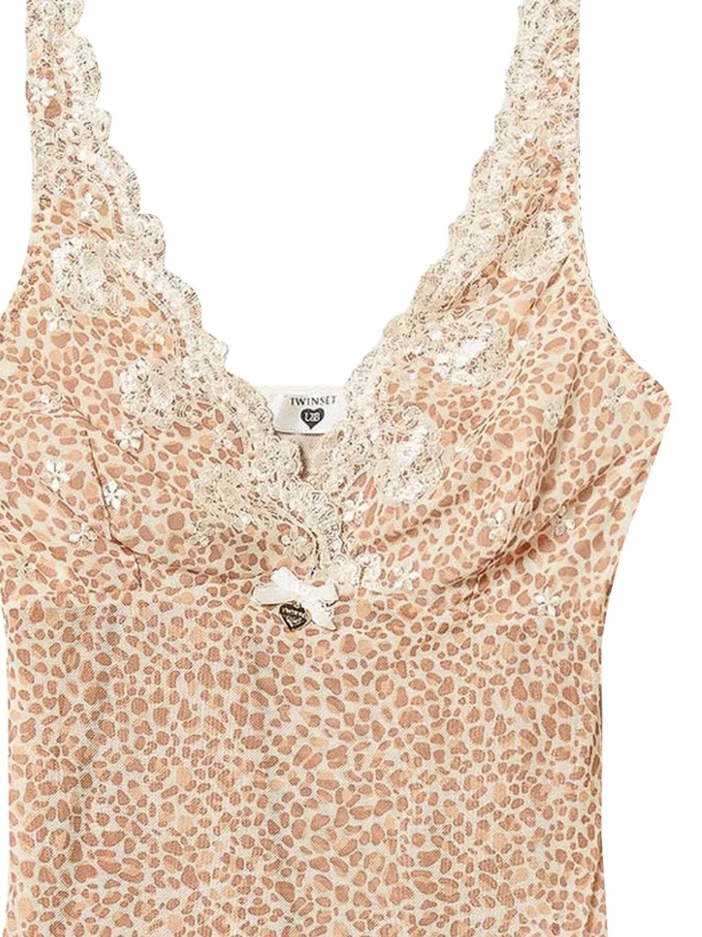  Twinset Animal Print Lace Pyjama Top - Neutrals 