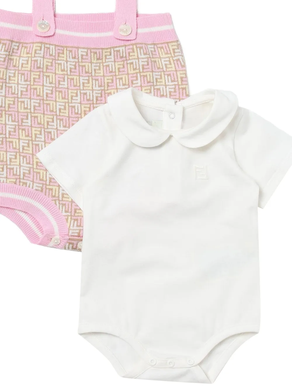 Fendi Kids Gestreepte tuinbroek met FF-patroon Wit